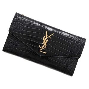 Saint Laurent Paris Uptown Wallet Crocodile Leather Black
